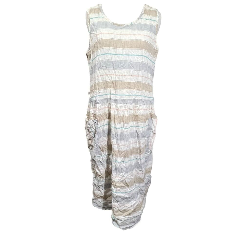 Vintage Cotton Modal Stripe Lagenlook Dress Size 18 Sleeveless Pastel Layer